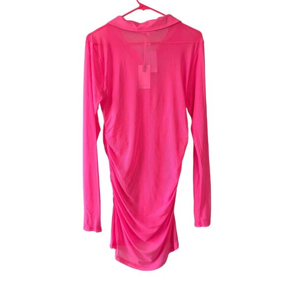 Good American Knockout Pink Sheer Ruched Long Sleeve Mini Dress Size 3 / large - Picture 2 of 6
